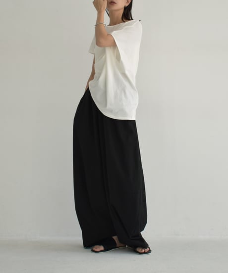 nh-tops-02494　アシンメトリー デザイン TEE　ホワイト　ブラック