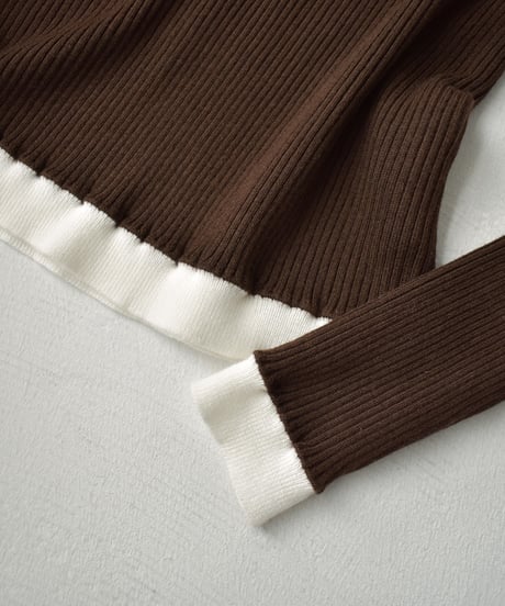 knit-02296　レイヤードライク バイカラーニット トップス　ブラウン　ブラック