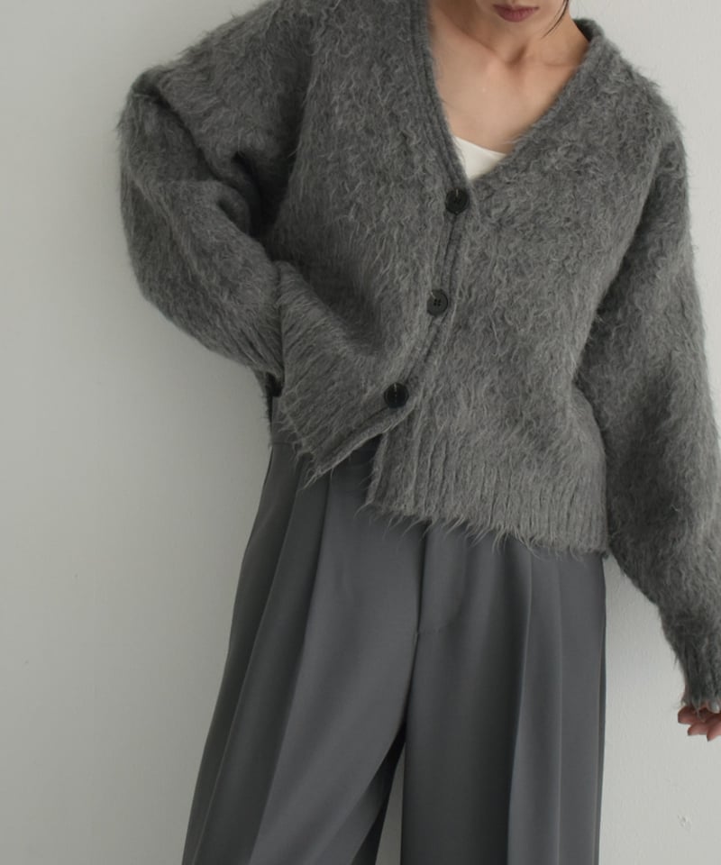 knit-02280 ヘアリー ニット カーディガン グレー ブラウン | L knit-02280 ヘアリー ニット カーディガン グレー ブラウン | L