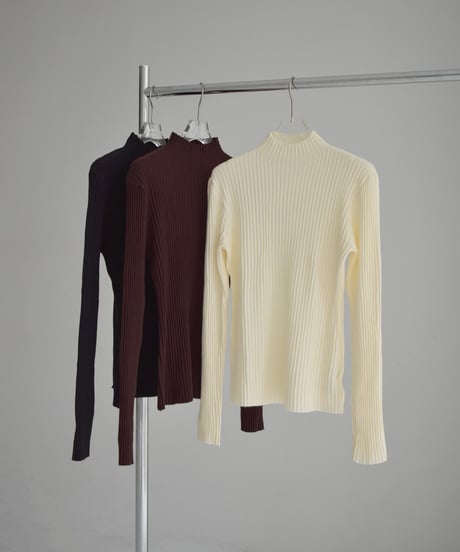 knit-02305　ハイネック リップル ニット　アイボリー　ブラウン　ブラック