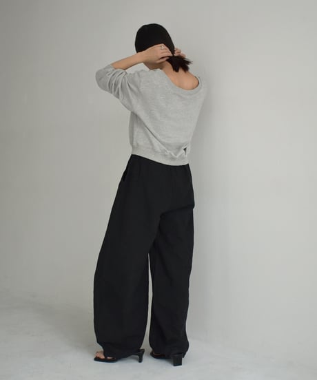tops-02466　ボートネックショートスウェット　グレー　ブラック