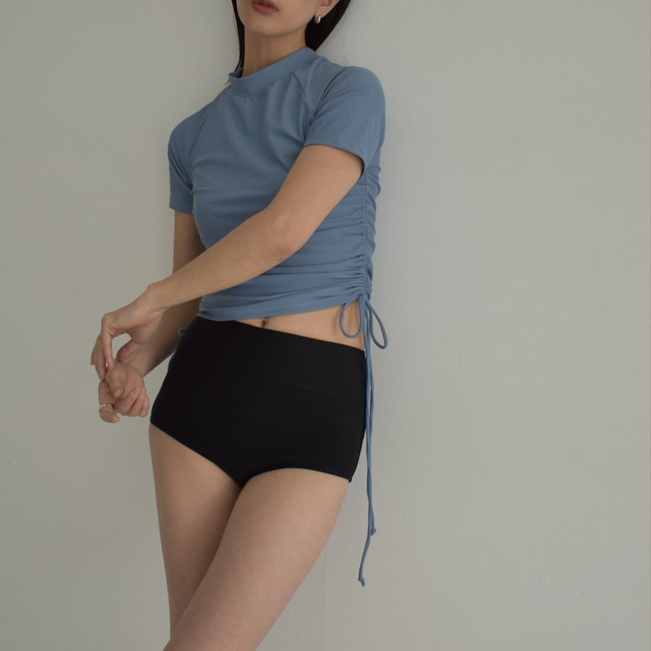 swim-02467 ギャザーデザイン半袖ラッシュガード ベージュ