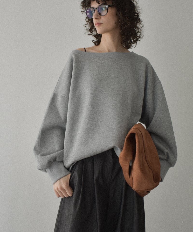 値下げGlossy クロップドオフショルダーグレーXS tops-02509 オフショルダー big プルオーバー ホワイト グレー