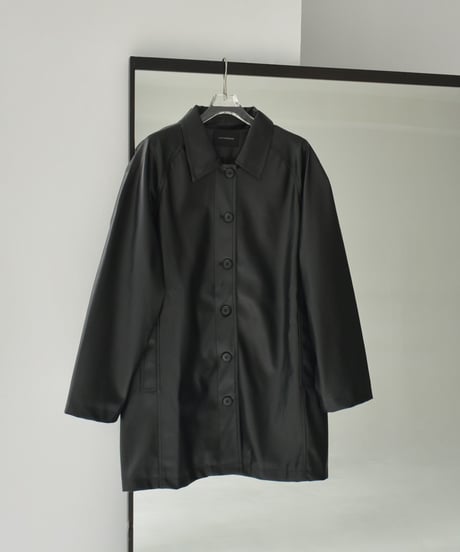 jacket-02025　フェイクレザー ミディ コート　ブラック