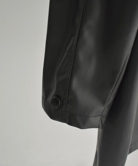 jacket-02025　フェイクレザー ミディ コート　ブラック