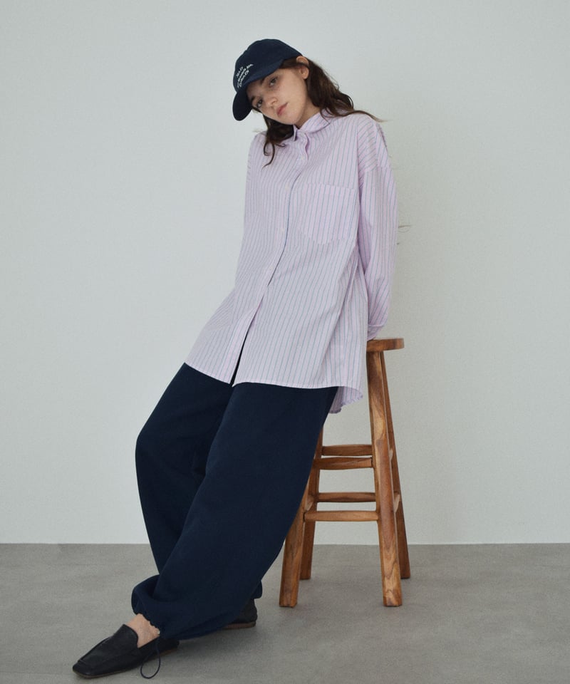 UNISEX】 tops-02592 オーバーサイズ ストライプシャツ ピンク | L a