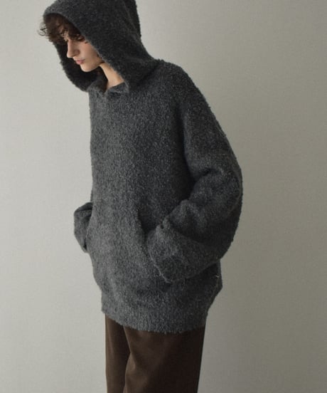 knit-02350　ブークレ フードニットプルオーバー　エクリュ　グレー