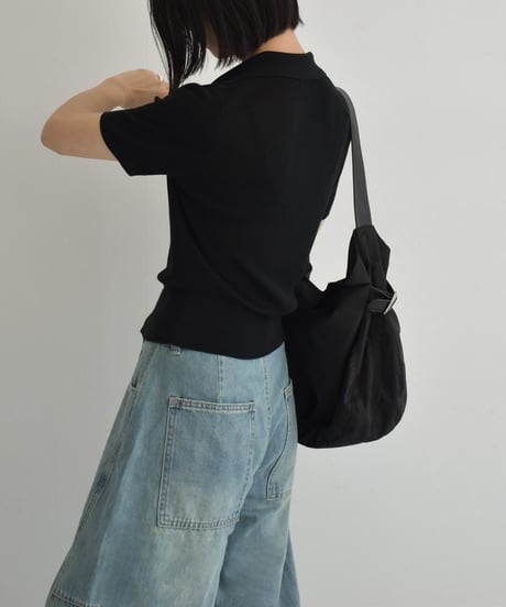 knit-02330　ハーフスリーブ スキッパーリブニット　オフホワイト　グレー　ブラック