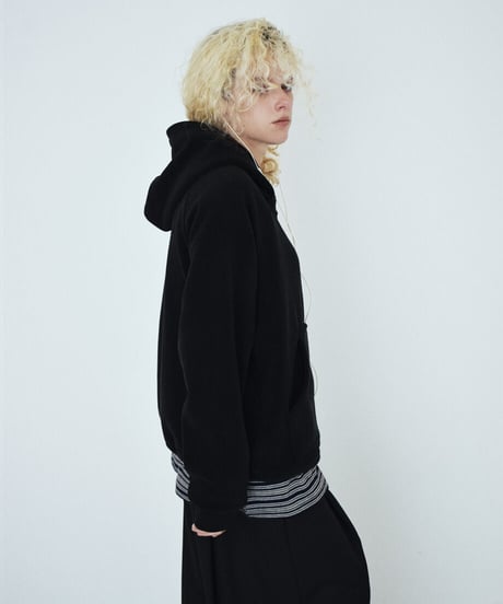 tops-02642　ドロスト フリース ジップ パーカー　エクリュ　ブラック