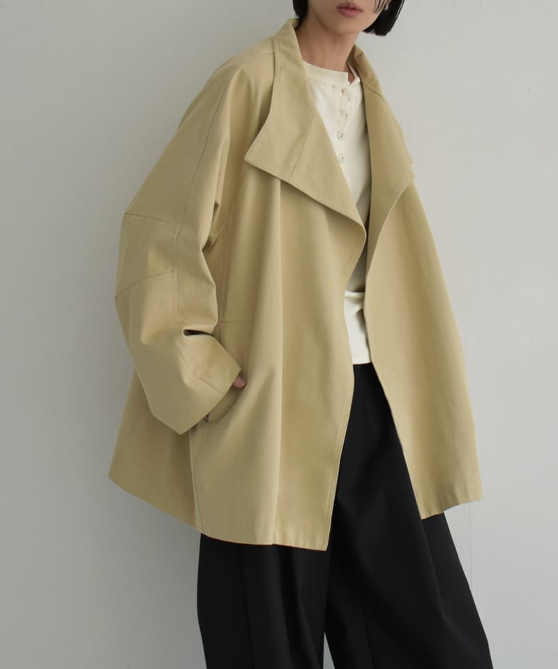 coat-02056 ワイドスリーブ スタンドカラー ミディコート