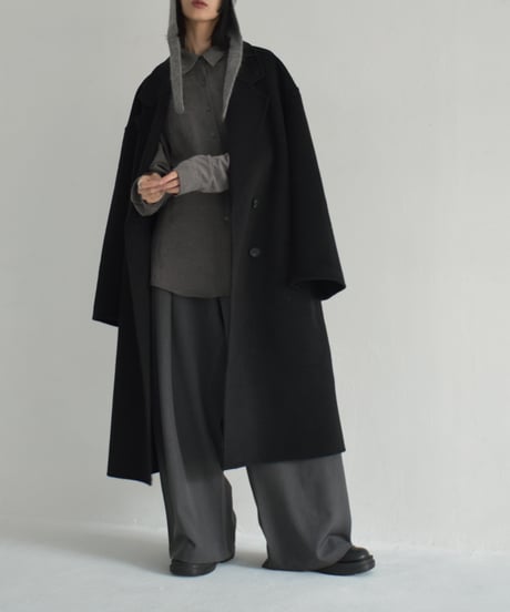 coat-02054　シャギー ウールコート　リバー仕立て　グレー　ブラック