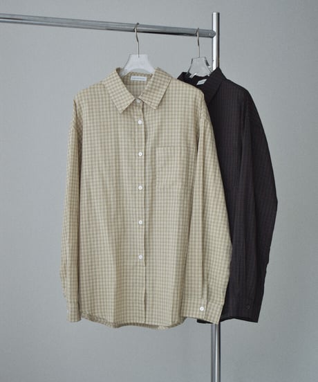 tops-02630　チェック オーバー シャツ　ベージュ　ブラウン