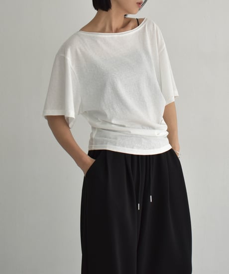 nh-tops-02552　ウエストタック ワイドスリーブ Tee　ホワイト　ブラック