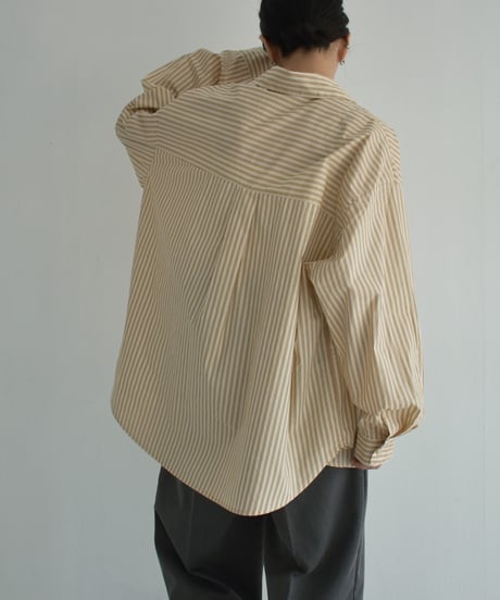 tops-02453　オーバーサイズ ストライプシャツ　キャメル
