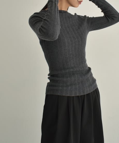 knit-02301　ボートネック ランダム リブ ニット　オフホワイト　チャコール