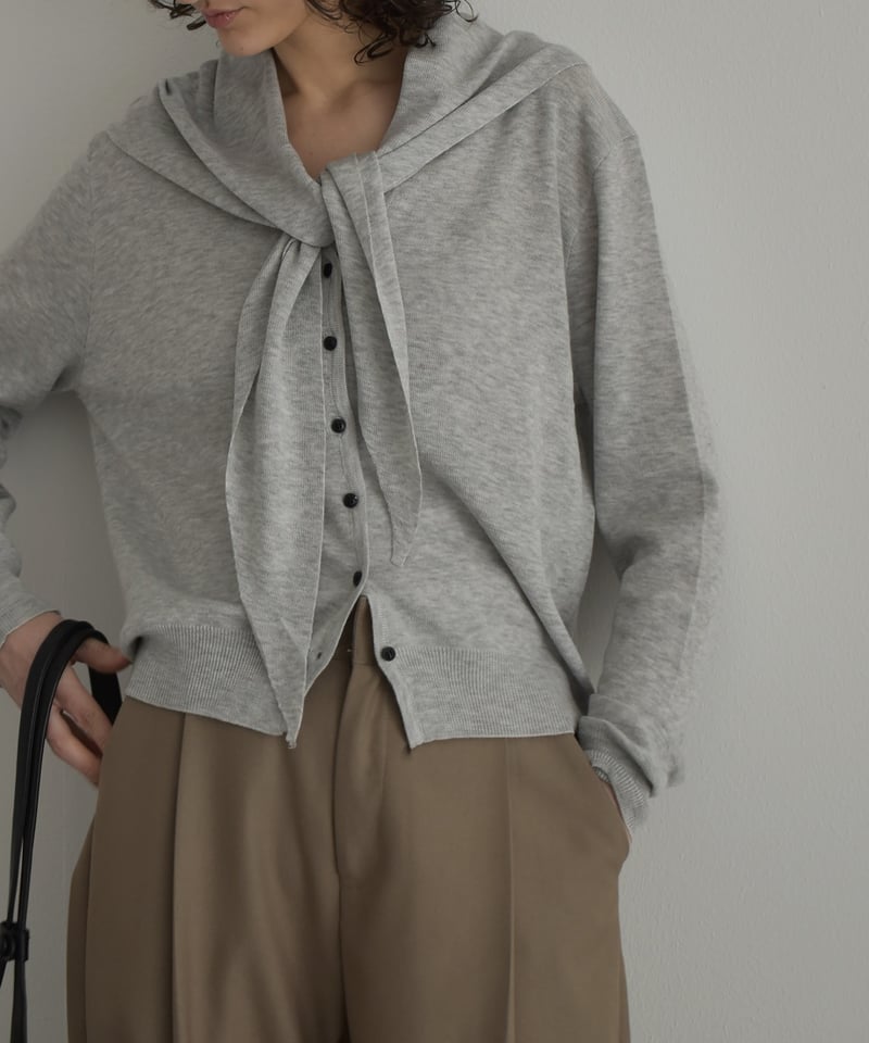 knit-02373 スカーフセット Vネック ニット カーディガン ベージュ