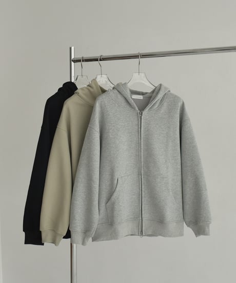 tops-02570　ダブルジップ フーディ　ブラック　グレー　カーキベージュ