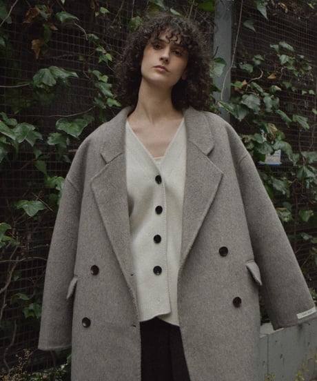 coat-02063　シャギー ウール ロングコート　グレージュ　ダークグレー