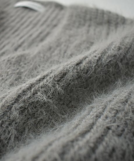 knit-02289　シャギー ニット カーディガン　グレー　ブラック