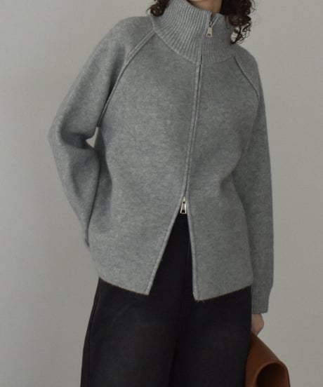 knit-02345　ダブルジップ ニット プルオーバー　グレー　ブラウン　ブラック