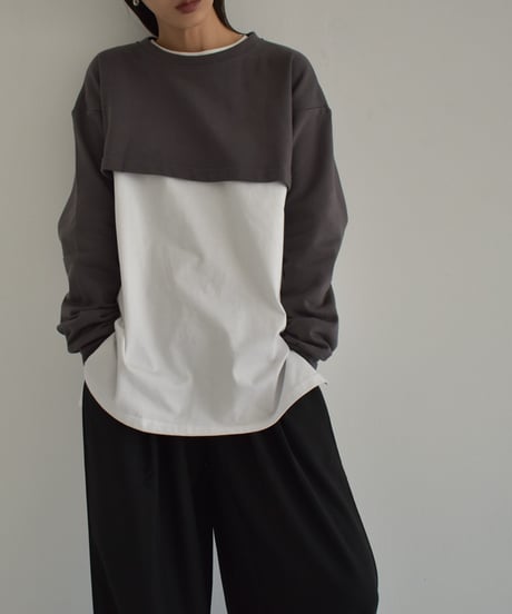 tops-02447　ショートスウェットプルオーバー　ホワイト　ベージュ　チャコール　ブラック