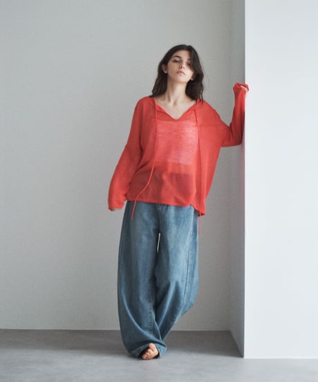 nh-knit-02379　キーネック シアー ルーズ ニット　アイスブルー　ネイビー　レッド