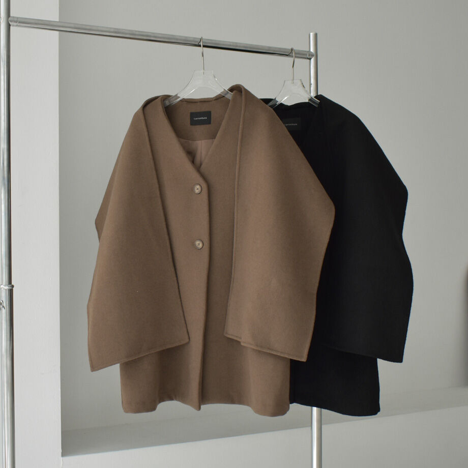coat-13009 ストール付き ウール ミディコート モカ ブラック coat-13009 ストール付き ウール ミディコート モカ ブラック