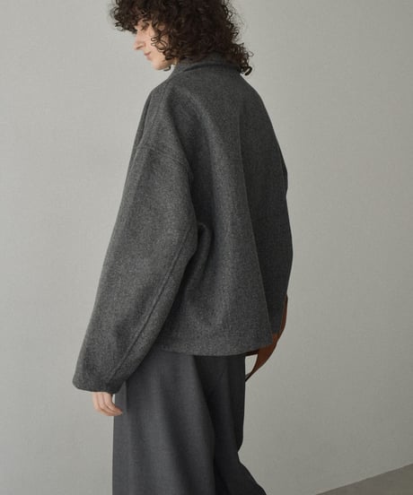 outer-02092　ウールライク ショートジップブルゾン　エクリュ　グレー　ブラウン