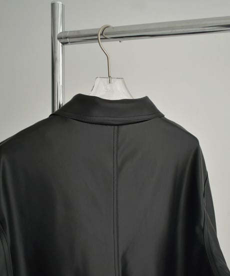 jacket-02025　フェイクレザー ミディ コート　ブラック