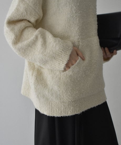 knit-02350　ブークレ フードニットプルオーバー　エクリュ　グレー