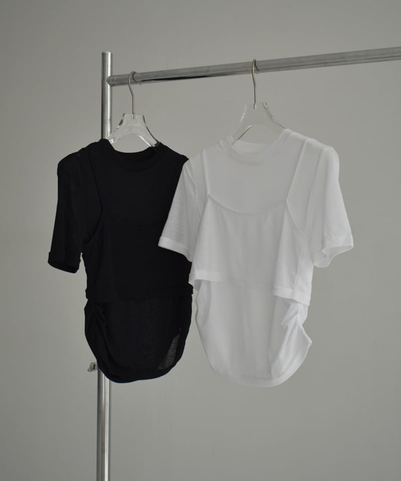 nh-tops-02487 シアー レイヤード トップス ホワイト ブラック | L a v