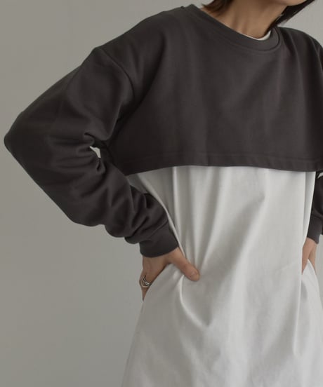 tops-02447　ショートスウェットプルオーバー　ホワイト　ベージュ　チャコール　ブラック