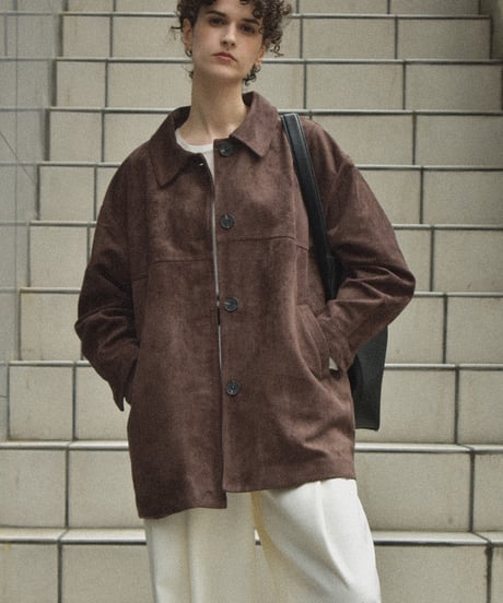 jacket-02024　フェイクスエード ミディアウター　キャメル　ブラウン