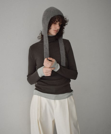 nh-knit-02366　バイカラー タートル ニット　ベージュ　ブラウン　チャコール