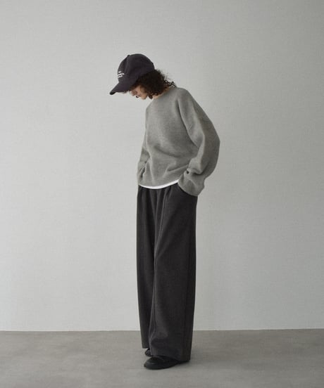 knit-02353　ワイドカフス スリーブ ニットプルオーバー　エクリュ　グレー　ダークグレー　ネイビー　ブラウン
