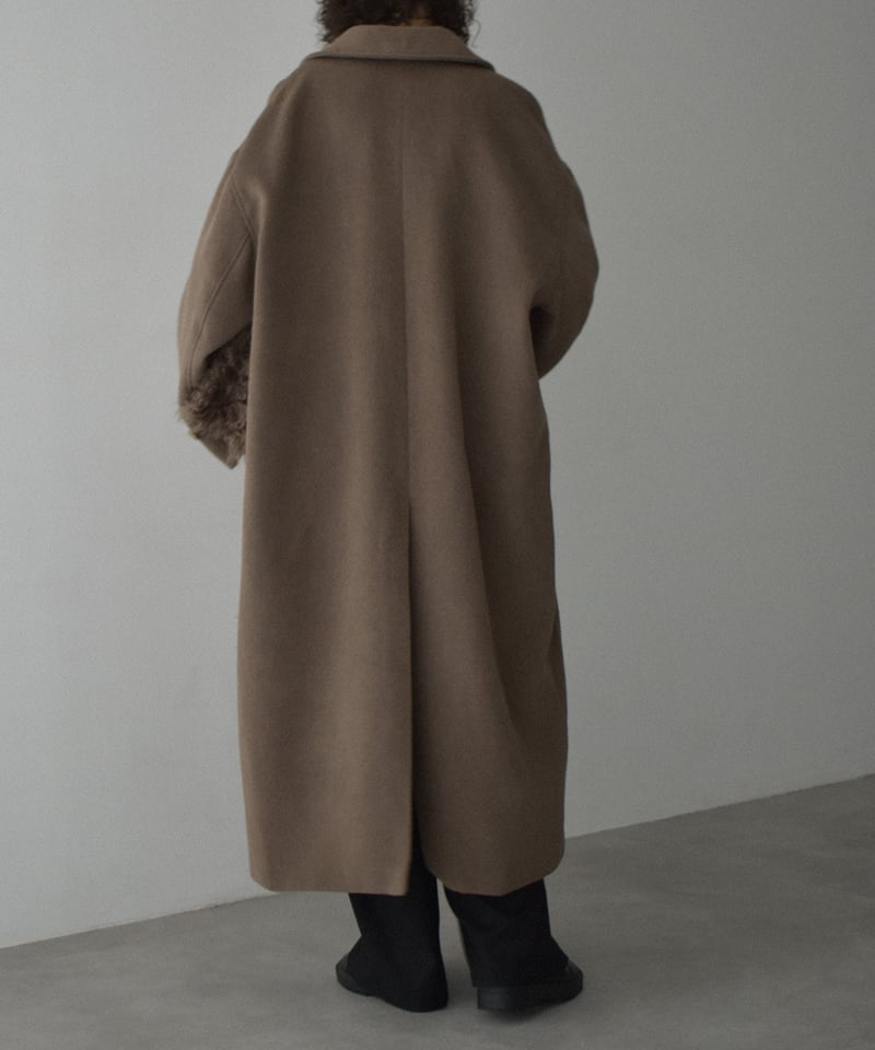 coat-12001 ウールブレンド ステンカラーコート ベージュ モカ | L