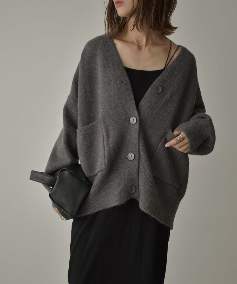 knit-02193 オーバーニットカーディガン マスタード グレー | L