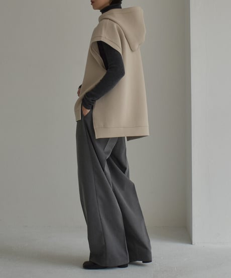tops-02443　ダンボールニット フーディーベスト　グレージュ　ネイビー