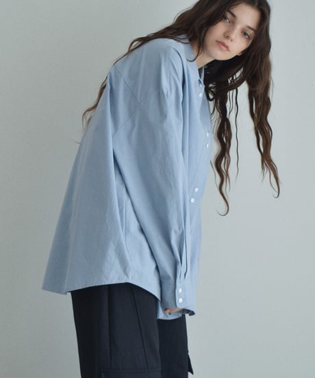 tops-02461　オーバーサイズ シャツ　ホワイト　ブルー
