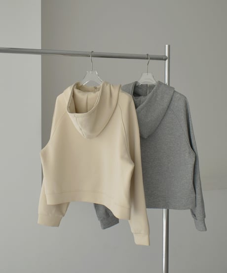 tops-02580　ハイネック ジップフーディ　ベージュ　グレー