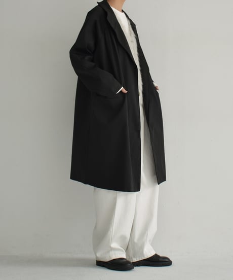 coat-02048　スタンドカラー ミディコート　ブラック