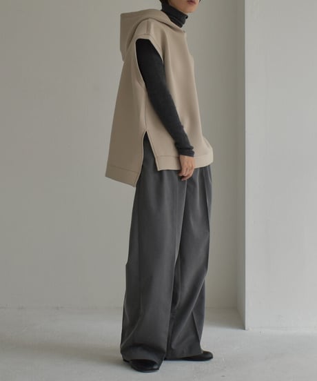 tops-02443　ダンボールニット フーディーベスト　グレージュ　ネイビー