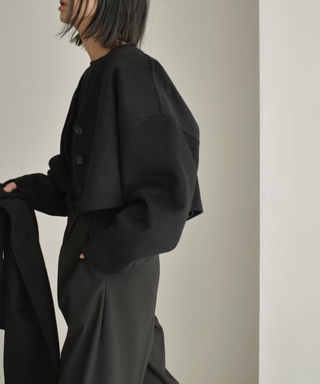 coat-13008　ストール付き　ウール ショートコート　モカ　ブラック
