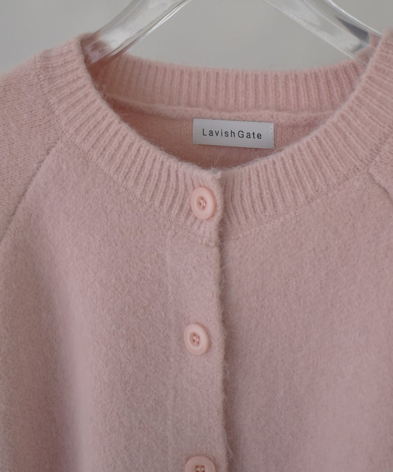 knit-02370 アルパカ混 クルーネック ニット カーディガン ピンク