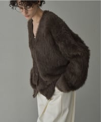 knit-02338　シャギー ニット カーディガン　ブラウン