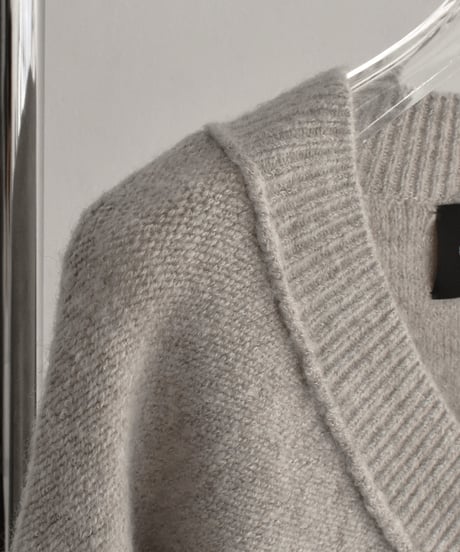 knit-02099　ウール混 アウトシーム Vネックニット　グレージュミックス