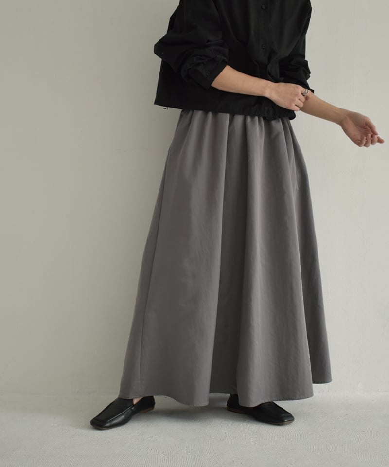 bottoms-02226 ナイロン ギャザー ボリューム スカート グレージュ