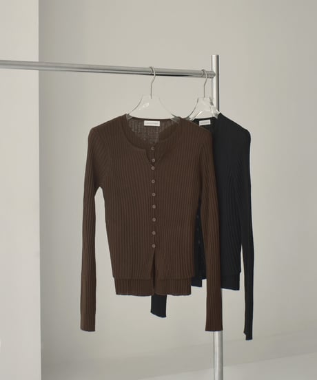 knit-02343　レイヤード調 カーディガン　ブラウン　ブラック