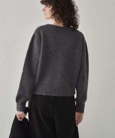 knit-02352　クルーネックニットカーディガン　ライトグレー　チャコール