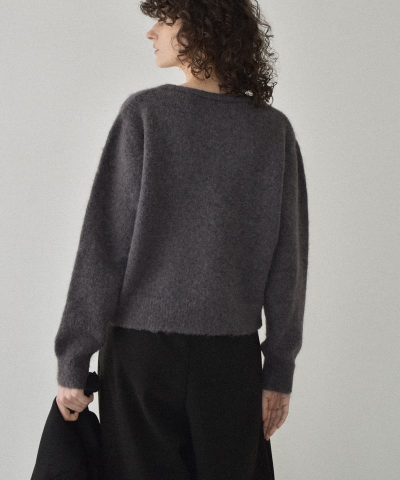 knit-02352 クルーネックニットカーディガン ライトグレー チャコール
